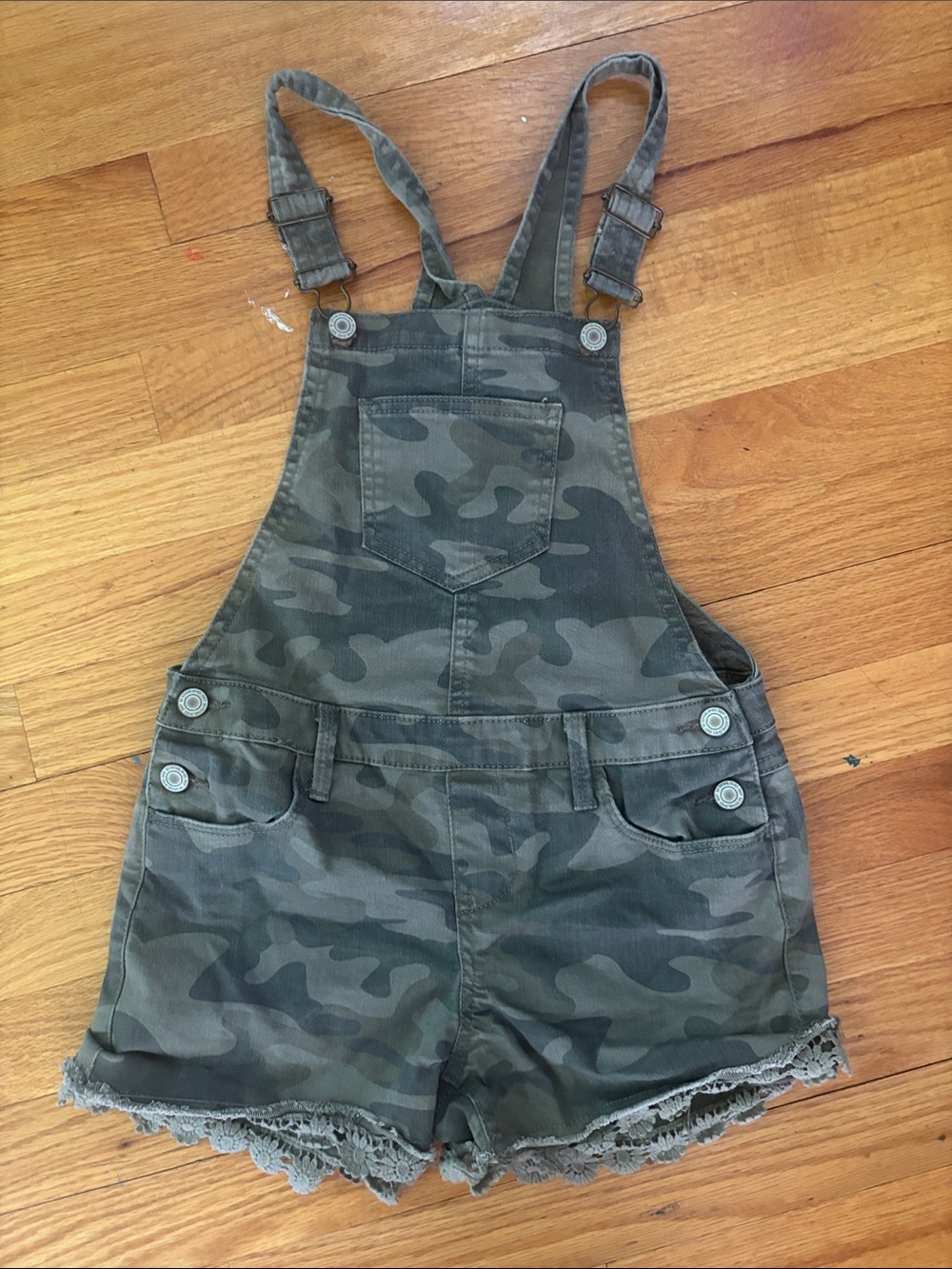 Girls' Camo Print Short Overalls - Olive Green